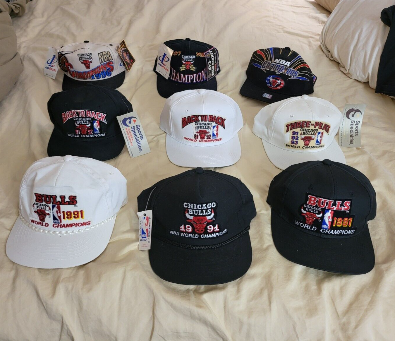 Chicago Bulls Championship Hat Lot 91, 92, '93, '96, '97, '98 Sports Specialties Chicago Bulls Championship Hat Lot 91, 92, '93, '96, '97, '98 Sports Specialties