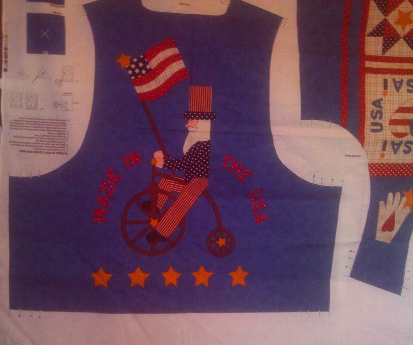 1 Yd Vtg Fall Patriotic Fabric Panel Americana Vest DreamSpinners