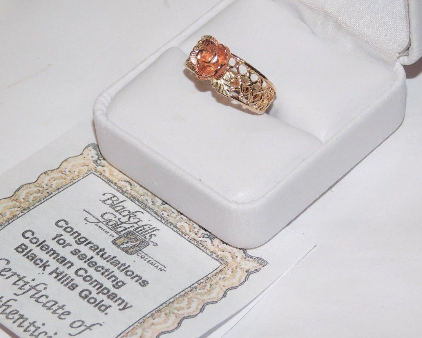 Black Hills Gold 10 kt 12 kt Large Coleman Rose Leaves Lattice Ring Size 8 1/4