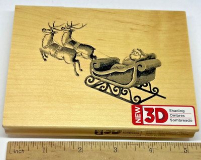 Spellbinders SANTA'S SLEIGH Christmas Stamp Large 3D Shading Rubber Wood Mount