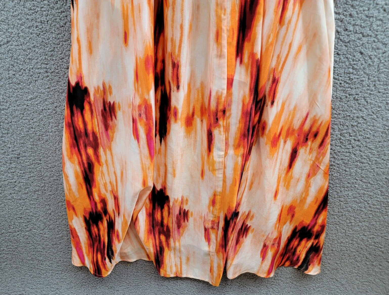 DKNY Printed Satin Strappy Halter Maxi Dress Women's L Orange Blossom Back Tie - Picture 11 of 14