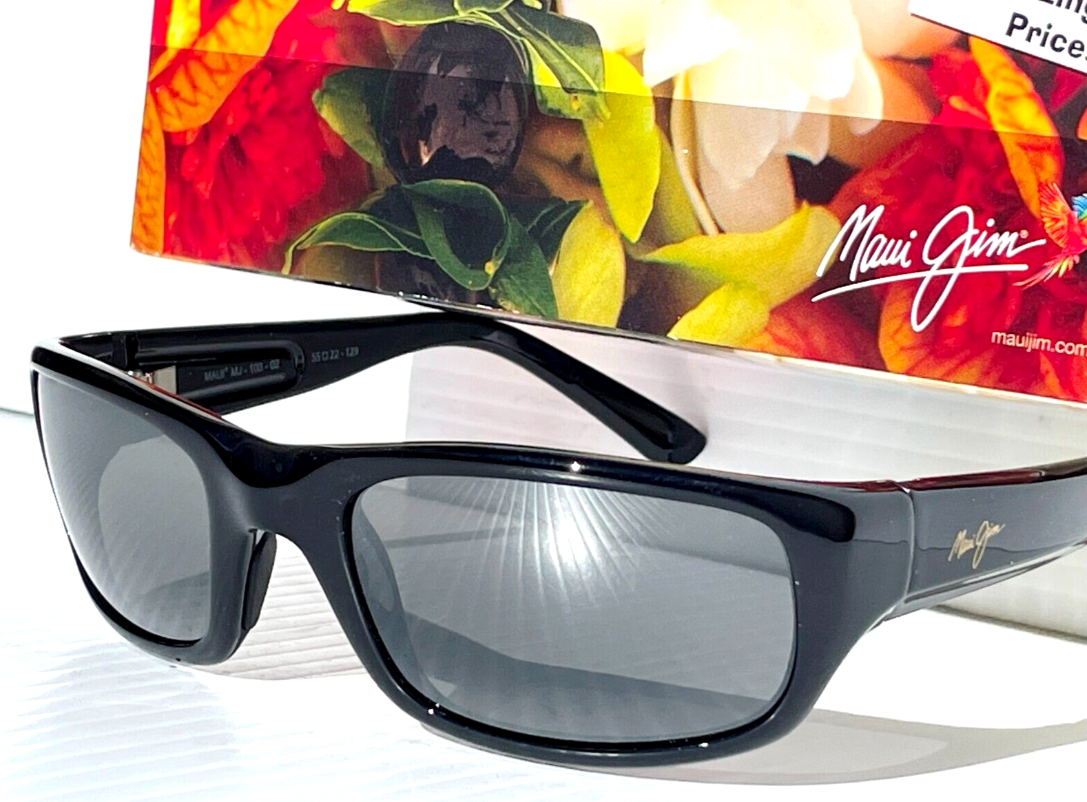 Pre-owned Maui Jim Stingray Gloss Black Polarized Grey Glass Lens Sunglass 103-02 In Gray