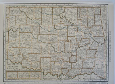 OK VINTAGE 1923 OKLAHOMA Map. Roaring 20s Neutral Colors Tan, Gold, Turquoise.