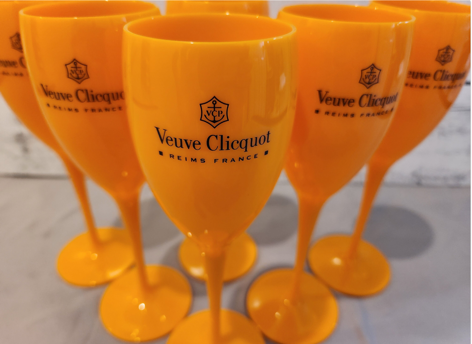 Veuve Orange Plastic Champagne Flute Glass | Matching Ice Bucket Set Options