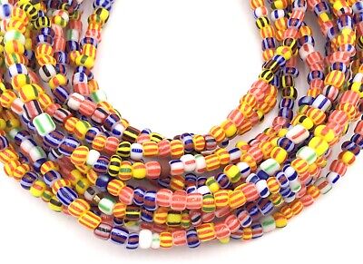 3 Strand Vintage Beads African Multi colors Glass African Trade Beads-Ghana