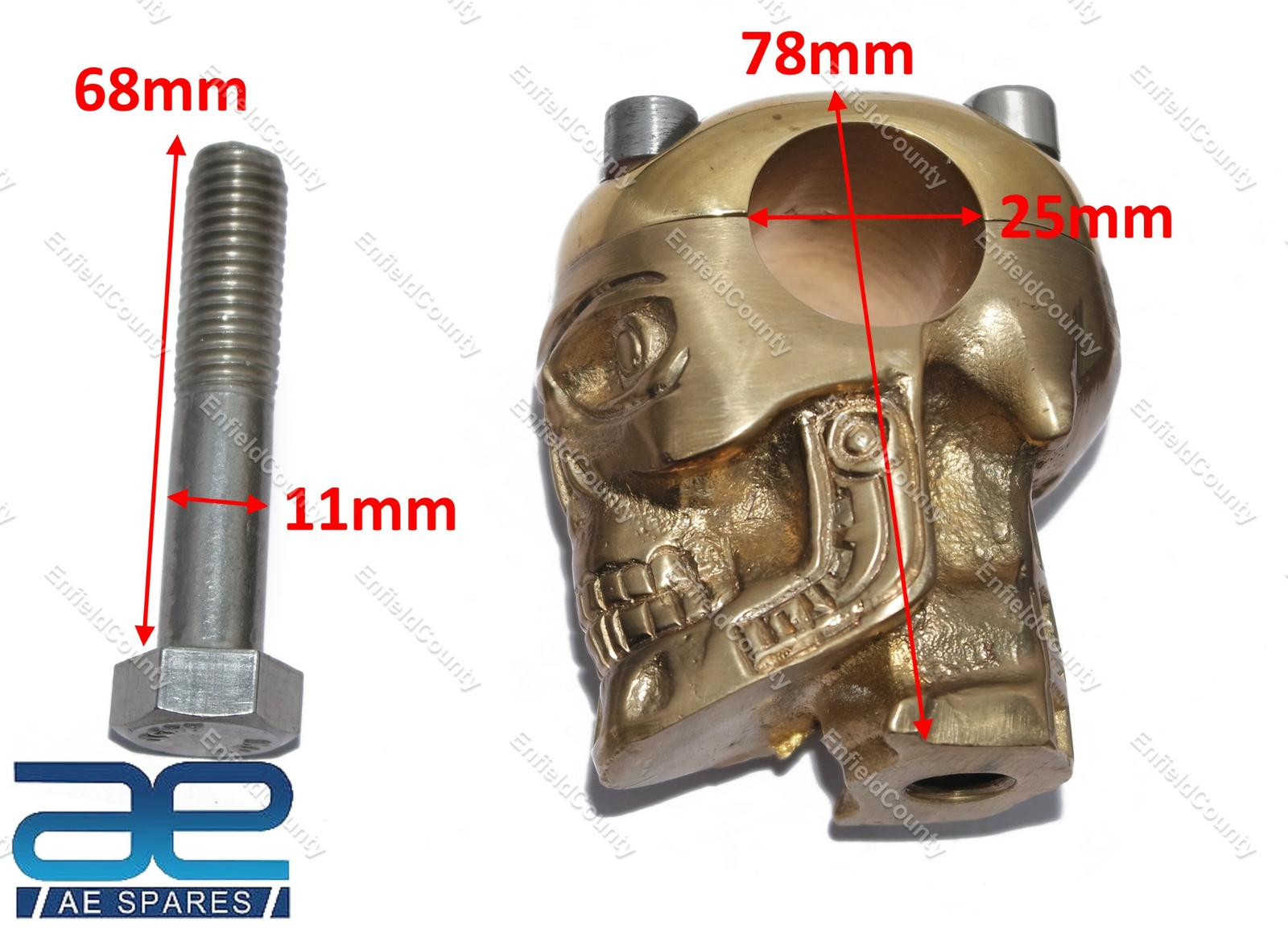 Skull Custom Brass Old School 1" Handlebar Risers for Harley Bobber Chopper 