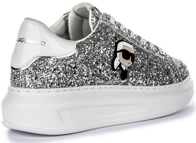 Pre-owned Karl Lagerfeld Kapri Nft Lo La Low Cut Glitter Womens Trainer Silver Us 5 - 11
