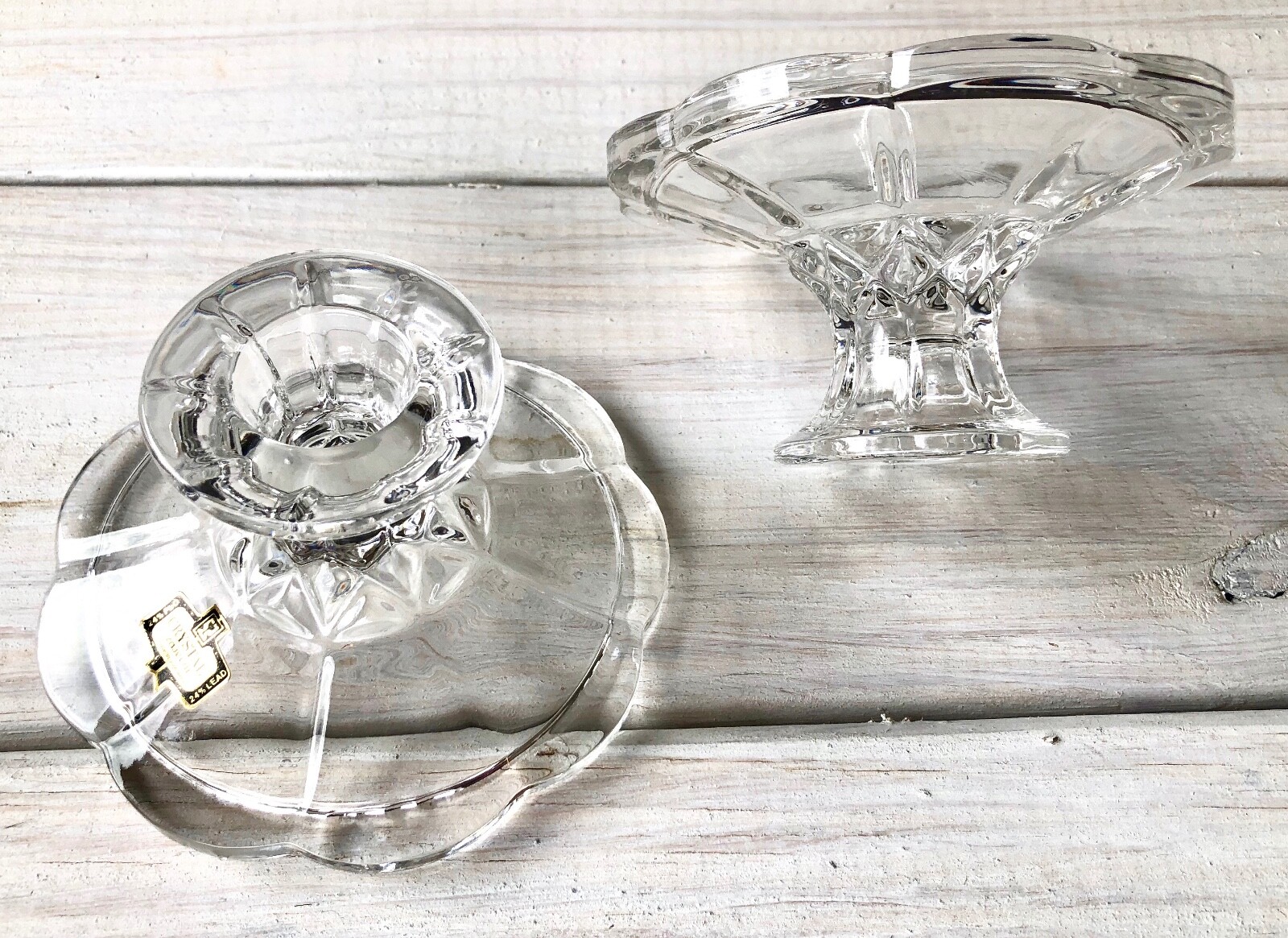2 Crystal Candle Candlestick Holder Scallop Zajecar Yugoslavia  24% Lead Set