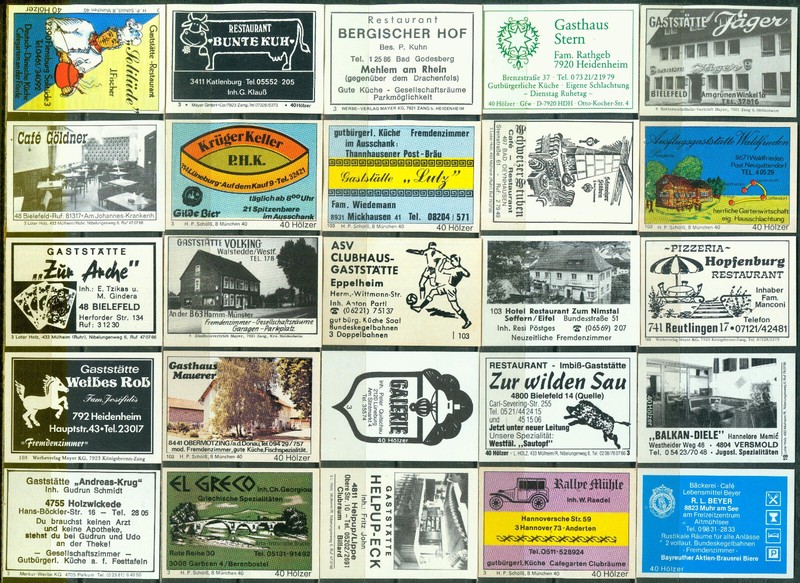 25 Alte Gasthaus-Streichholzetiketten Aus Deutschland #713