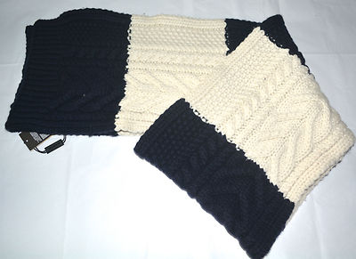 Pre-owned Burberry Aran Unisex Cashmere Wool Knitted Scarf Wrap In White /navy