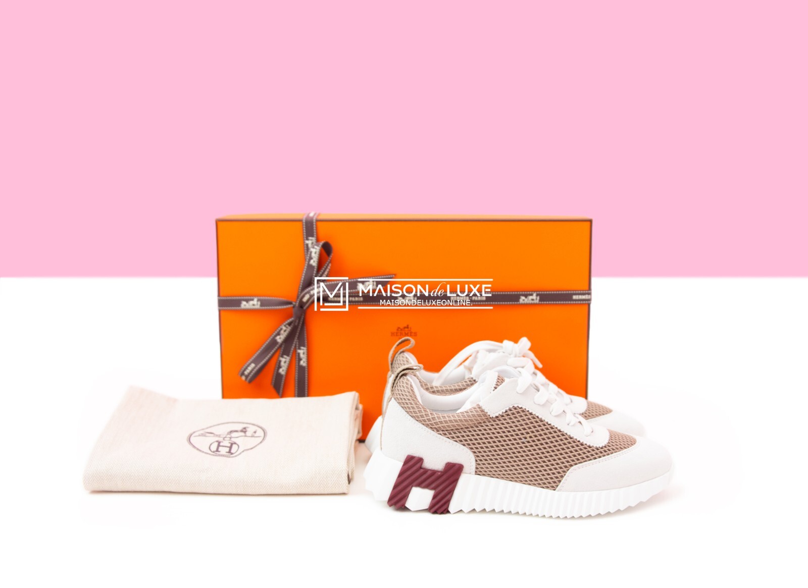 NEW HERMES H BEIGE ARGILE BOUNCING 35 5 LEATHER SNEAKER