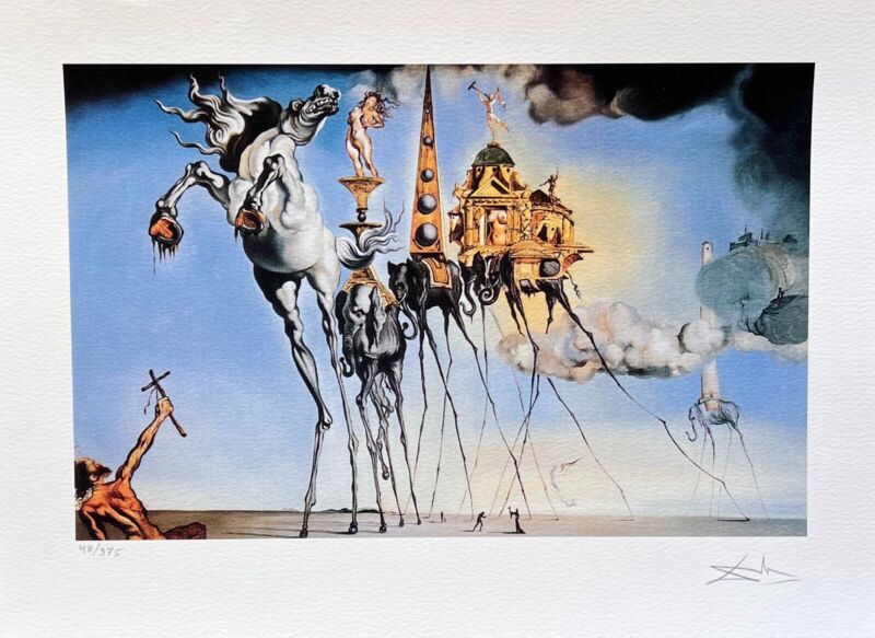 Salvador Dali Temptation Of St. Anthony Facsimile Signed Numbered Giclee 16"x12"