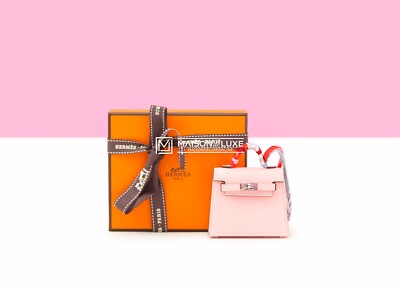 NEW HERMES ROSE SAKURA MINI KELLY TWILLY BAG CHARM KEYCHAIN