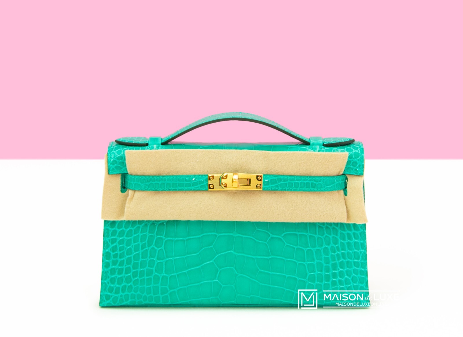 NEW HERMES VERT JADE GREEN MINI KELLY POCHETTE CROCODILE NEW HERMES VERT JADE GREEN MINI KELLY POCHETTE CROCODILE