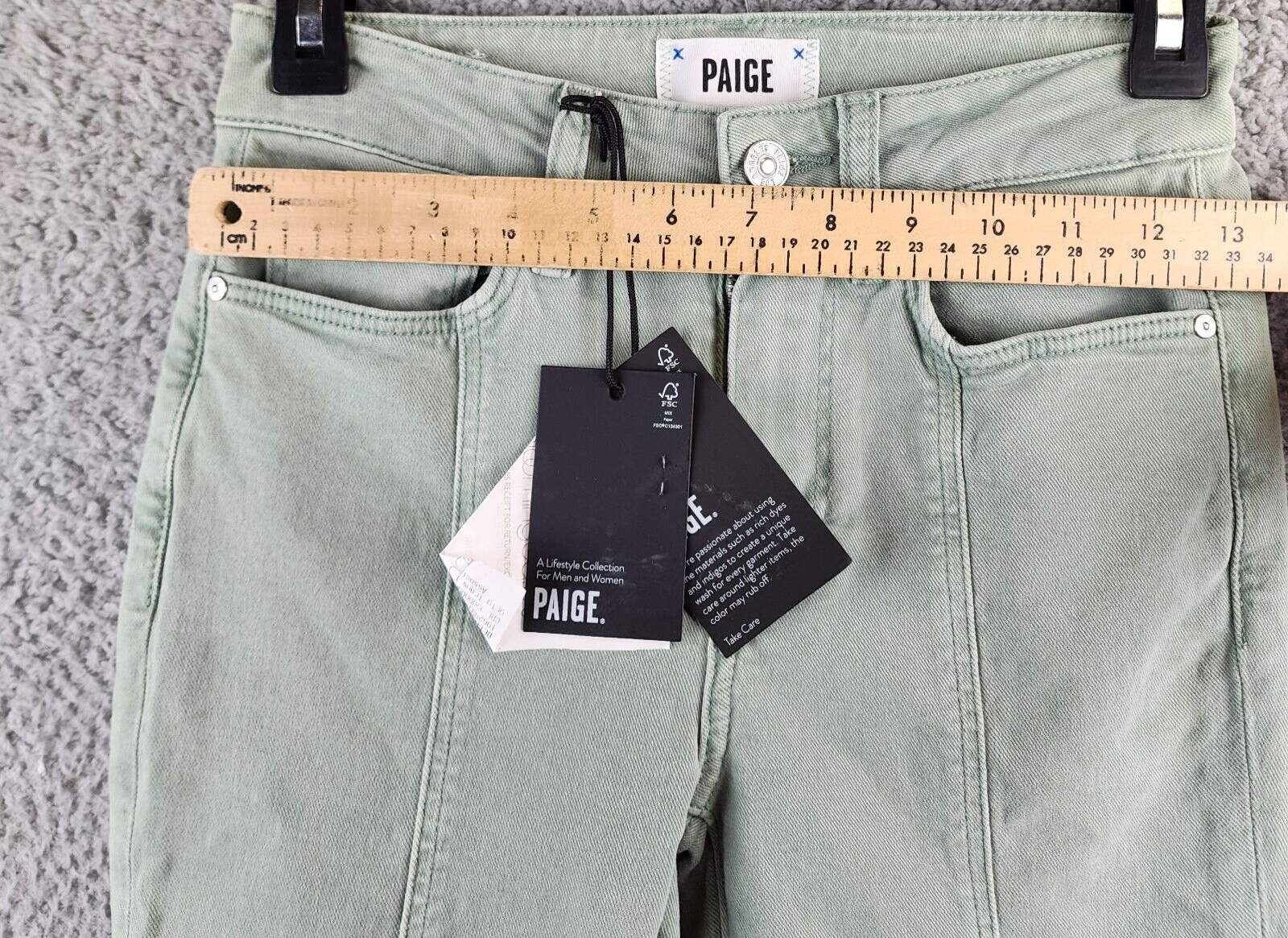 PAIGE Cindy High Rise Ankle Straight Jeans Women's 24 Vintage Light Mint Solid - Picture 5 of 18