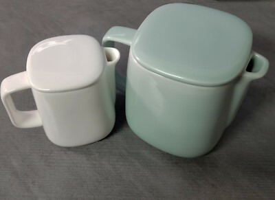 NEW DELTA ALESSI COFFEE and TEA POT Set  8oz and 20oz CAPACITY 1 Green 1 White