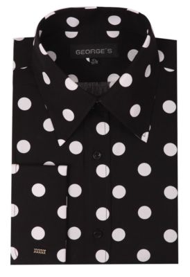 Men's 100% Cotton Polka Dot Design Dress Shirt Black/White White/Navy Size 15~20