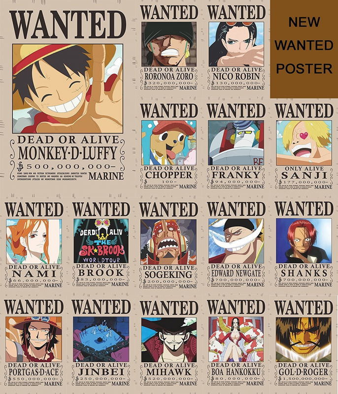 1 Pcs Anime One Piece Luffy Wanted Wall Poster Scroll Home Decor Cosplay Gift