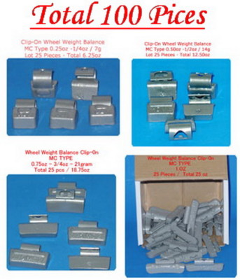 100 Pcs ASSORTMENT CLIP-ON WHEEL WEIGHT BALANCE MC STYLE 0.25 0.50 0.75 1.00 oz