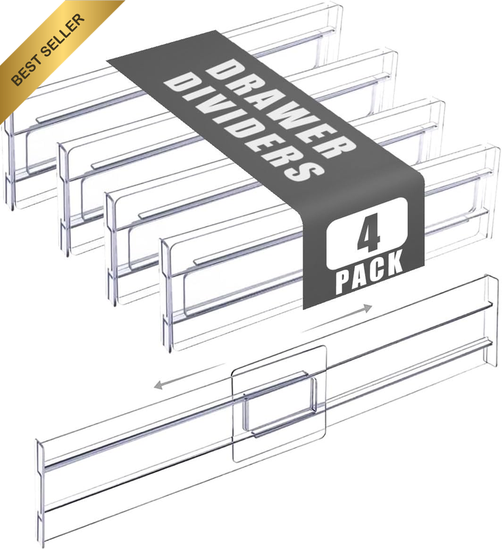 4 Pack Clear Drawer Dividers,Adjustable Transparent Drawer Organisers,Expandable
