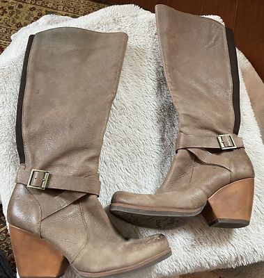 Kork Ease Tall Brown Leather Heels Stretch Gusset Boots Sz 8 Korks