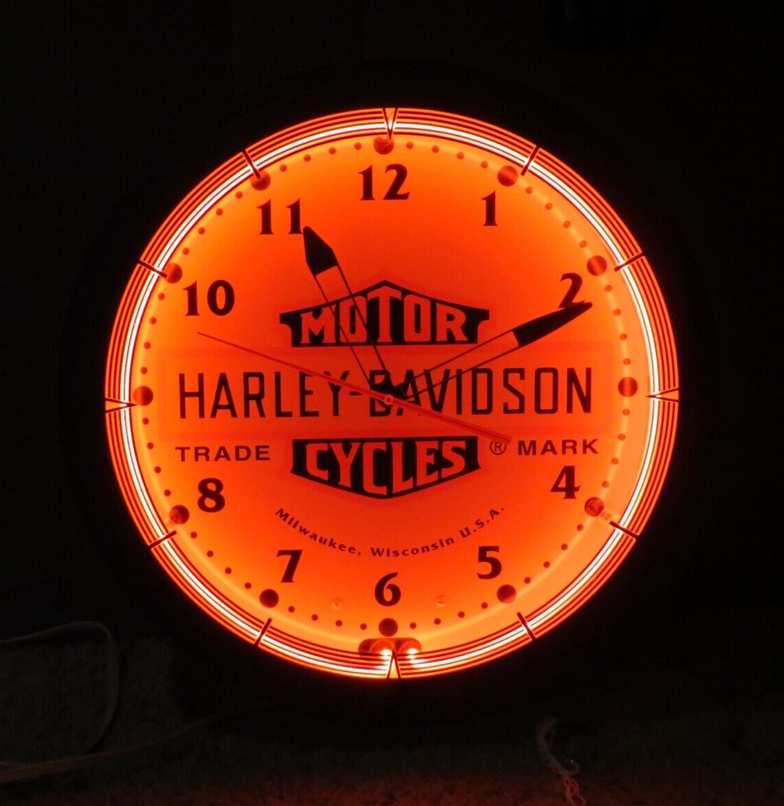 VTG HARLEY DAVIDSON MOTORCYCLES 20” BAR & SHIELD NEON CLOCK-ROADHOUSE COLLECTION