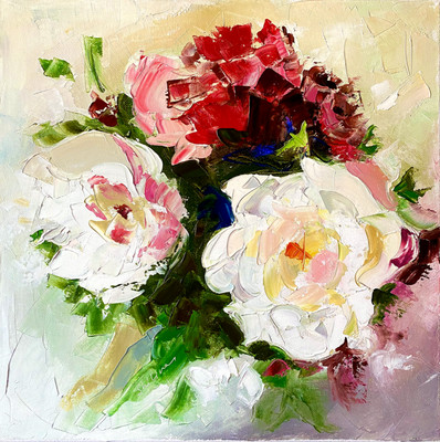 CANVAS Peonies Oil Painting Floral Original Art Flower Textured Brush Stroke 3D
