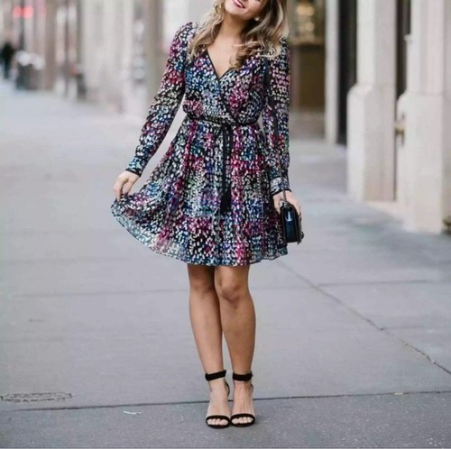 Kate Spade Metallic Multi Polka Dot Silk Wrap Mini Dress in