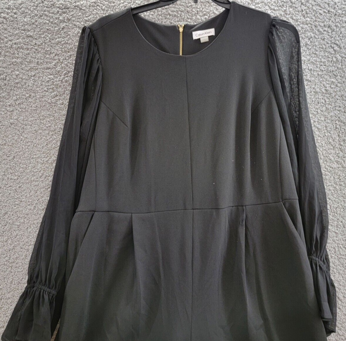 Calvin Klein Plus Size Sheer-Sleeve Wide-Leg Jumpsuit Women's 20W Black Pockets~ - Picture 3 of 19