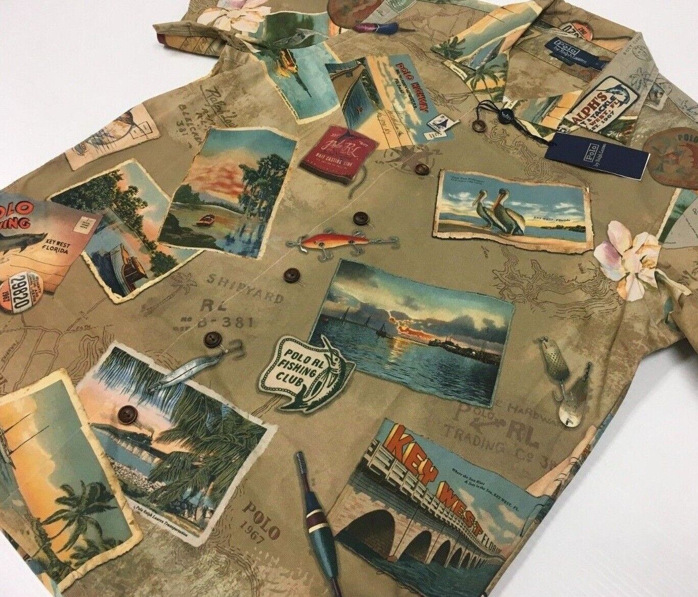 Polo Ralph Lauren Retro Postcard VTG Artwork Key West Hawaii Polo Ralph Lauren Retro Postcard VTG Artwork Key West Hawaii