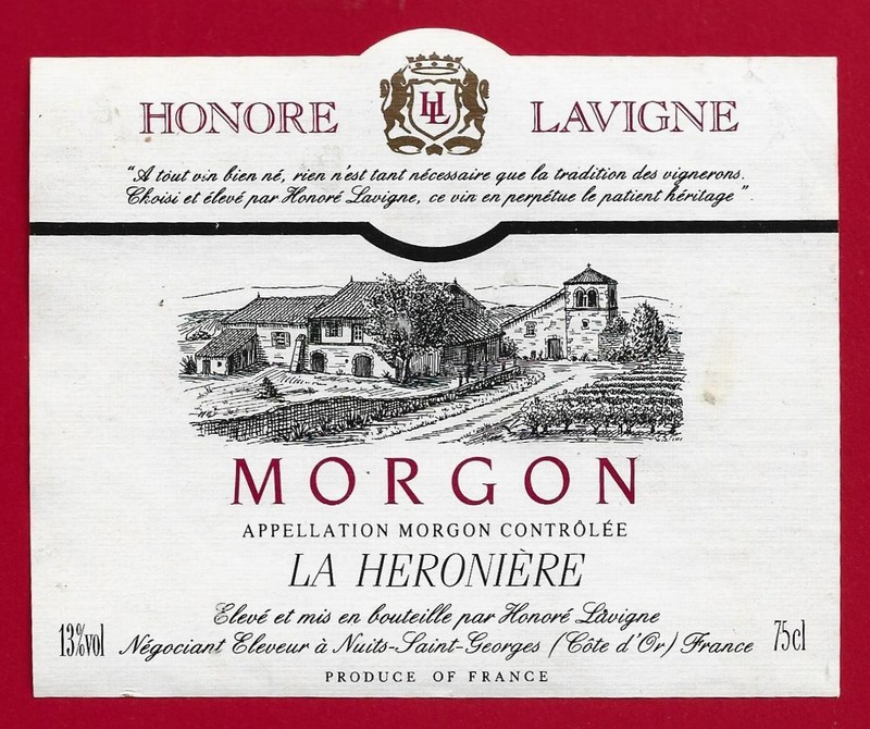 87/04 Etiquette Beaujolais Morgon, La HeroniÃRe H. Lavigne NÃ©Go. Ã©Lev. Ã  Nuits