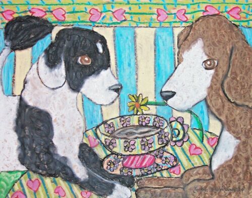Portuguese Water Dog Collectible PRINT Dog Art Card 4x6 Coffee Dogs