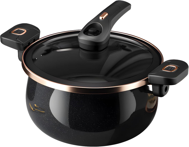 Nonstick Ceramic Coated Sauce Pan with Lid Black Crock Pot with Twist & Lock,