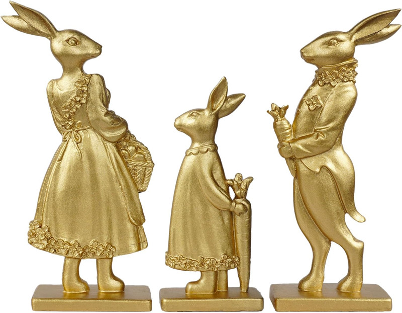 Resin Vintage Gold Bunny Decor Rabbit Figurines, Small Easter Bunny
