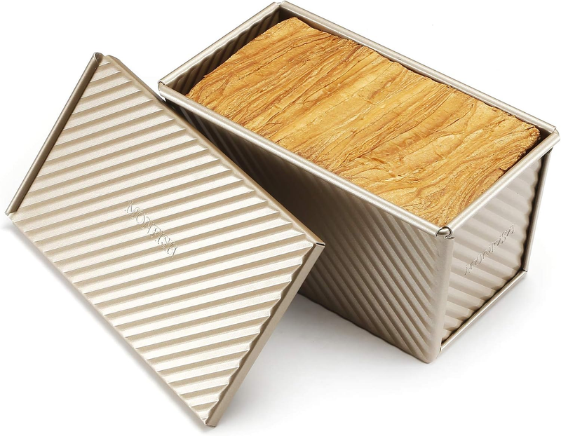 Pullman Loaf Pan w Cover Bread Toast Mold Non Stick Gold Aluminized Steel 8.5x4.