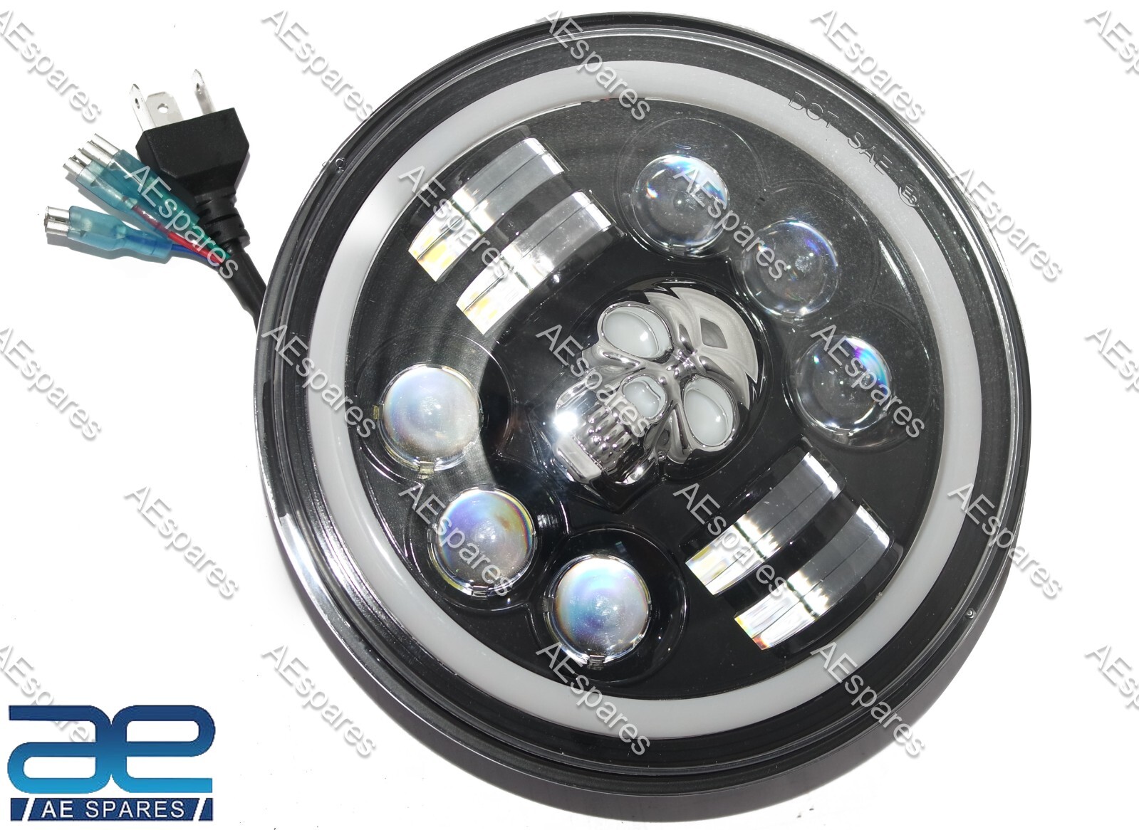 Skull Design 7" LED Headlight For Mahindra Thar Harley Royal Enfield 