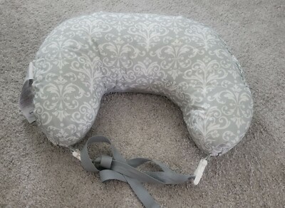 Boppy Best Latch Breastfeeding Pillow Gray Pennydot Leaf Stripe - slightly used