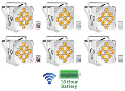 6) Rockville BEST PAR 60 White Rechargeable Wash Up-Lights Wireless DMX+RGBWA+UV
