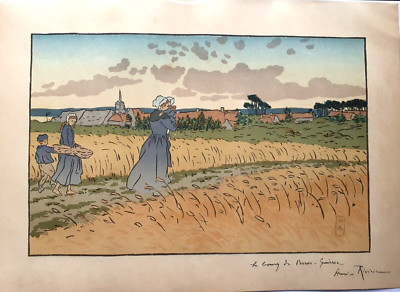 1896 IMPRESSIONIST CHROMOXYLOGRAPH: HENRI RIVIERE, ''LE BOURG DE PERROS-GUIREC.''