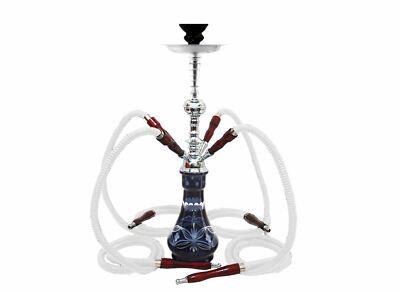 4  Hose White Hookah Black Vase Glass Pipes Shisha NEW Free Charcol Best Buy