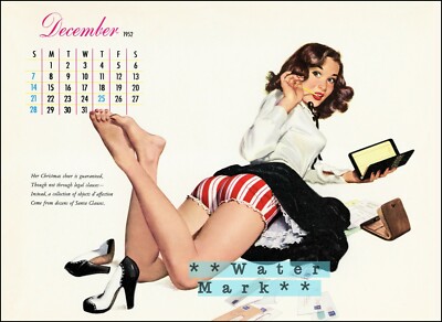 Esquire Girl December 1952 Pin Up Calendar Pix Vintage Poster Print Wall Art
