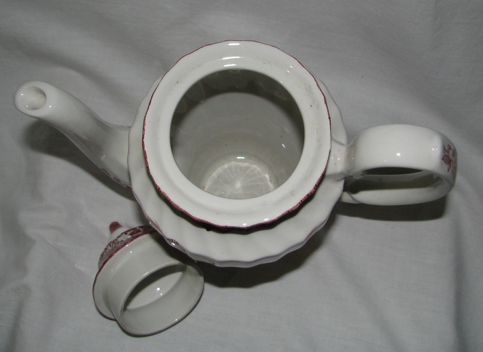 red transferware vintage OLDE COUNTRY CASTLES Coffee Pot toile BRITISH ANCHOR