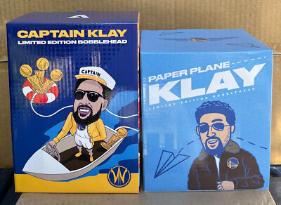 Set of 2 ~ Klay Thompson PAPER PLANE Bobblehead and CAPTAIN Klay Bobblehead SGA