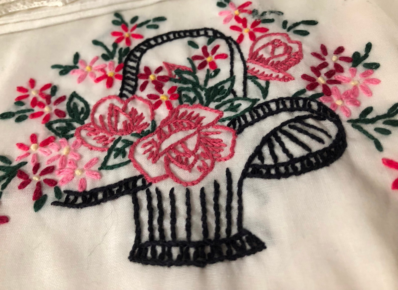 Pair Embroidered Pillowcases Pink Floral Bouquet