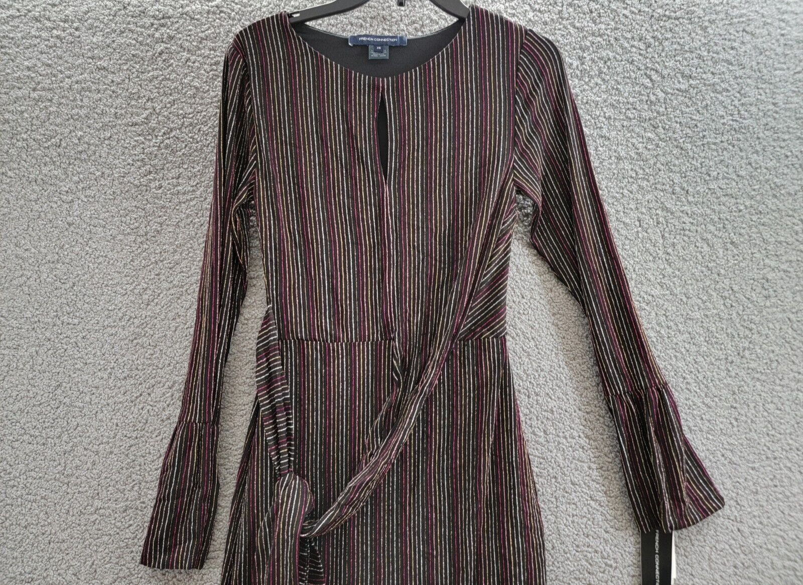 French Connection Paula Keyhole Midi Dress Women's XS Blackout Multi Round Neck - Picture 3 of 16