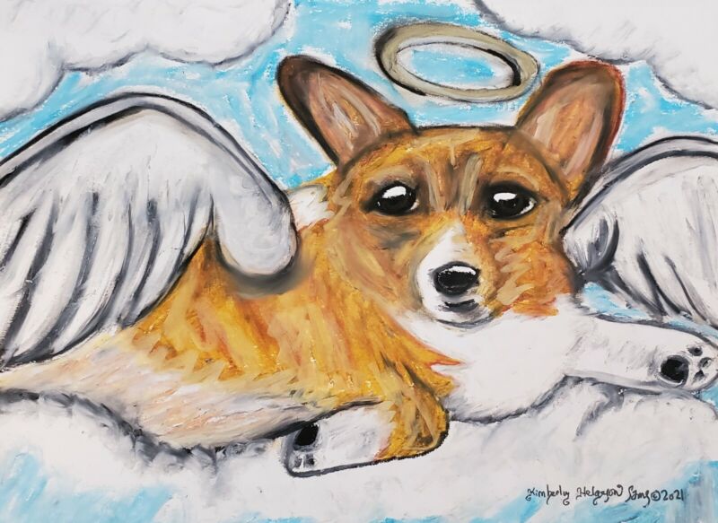 Pembroke Welsh Corgi Angel ACEO PRINT Dog Mini Art Card 2.5 X 3.5 by Artist