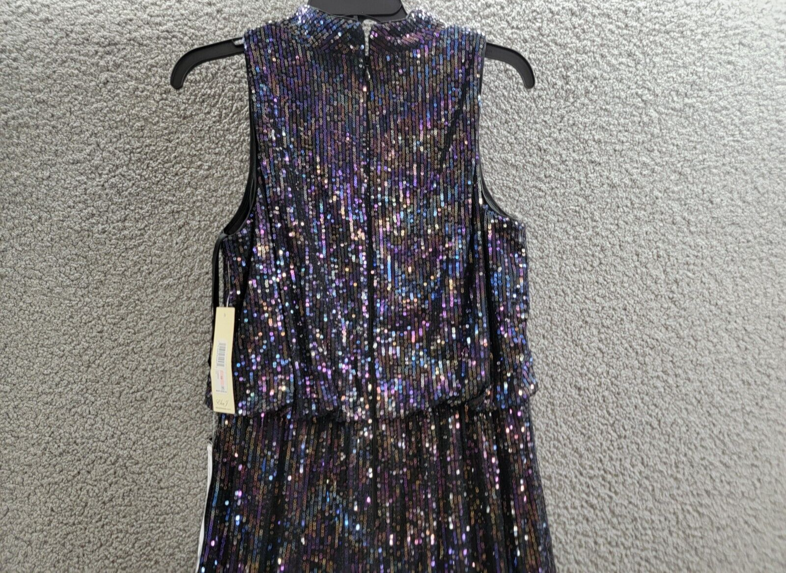 Eliza J Feather-Hem Sequin Dress Women's 10 Black Multi Sleeveless Zip Closure - Picture 11 of 16