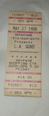 1988 LA GUNS Concert Ticket Stub 5/27/1988