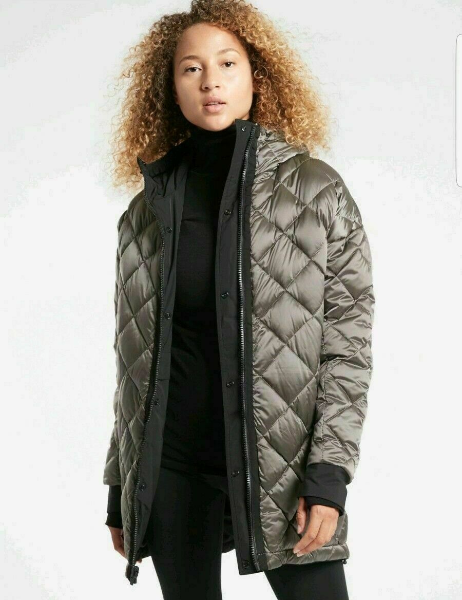 Pre-owned Athleta Vortex Reversible Down Parka, Black Size M 511426 $348.00 N1222