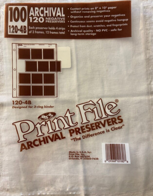 PRINT FILE ARCHIVAL STORAGE SHEETS 120-4B, 6x6 cm negatives, OPEN PACK OF 90+